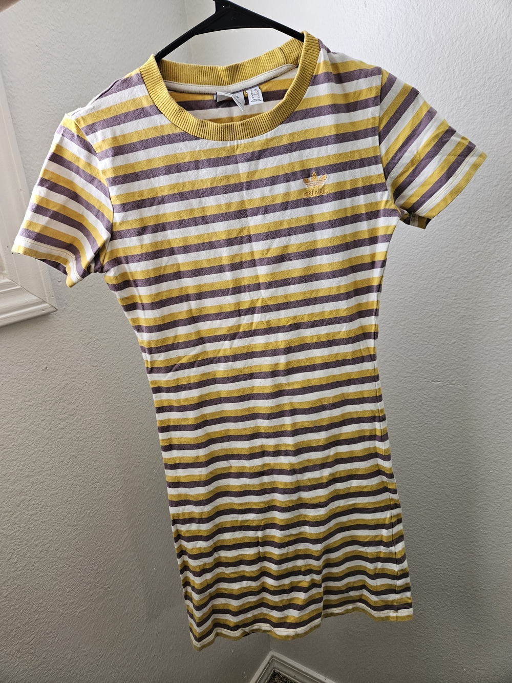 Adidas Striped Tee Dress in Yellow, White & Lavender